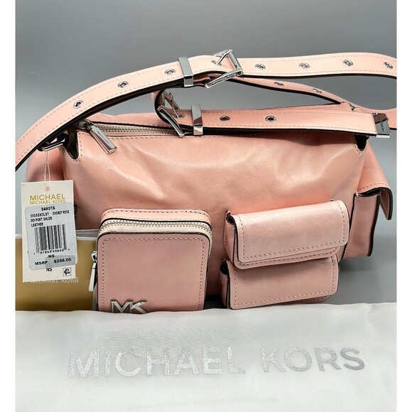 Michael Kors Dakota Medium Pocket Shoulder Crossbody Smokey Rose Leather NWT - Picture 4 of 16